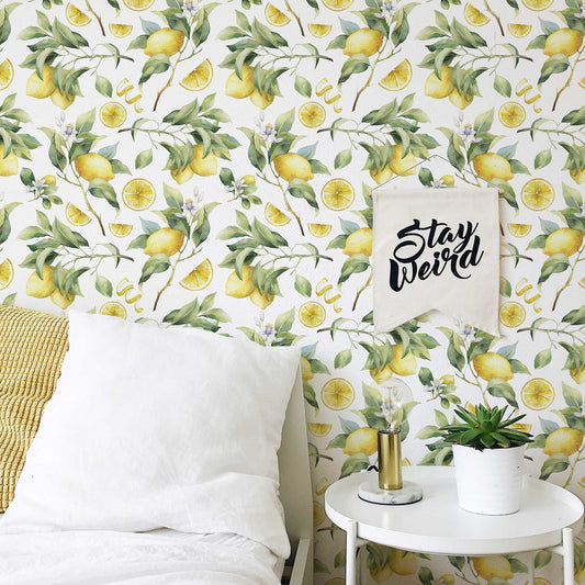 Lemon Tree Wallpaper | Removable Self-Adhesive Wallpaper | Pasted Mural for Temporary Feature Wall Decor