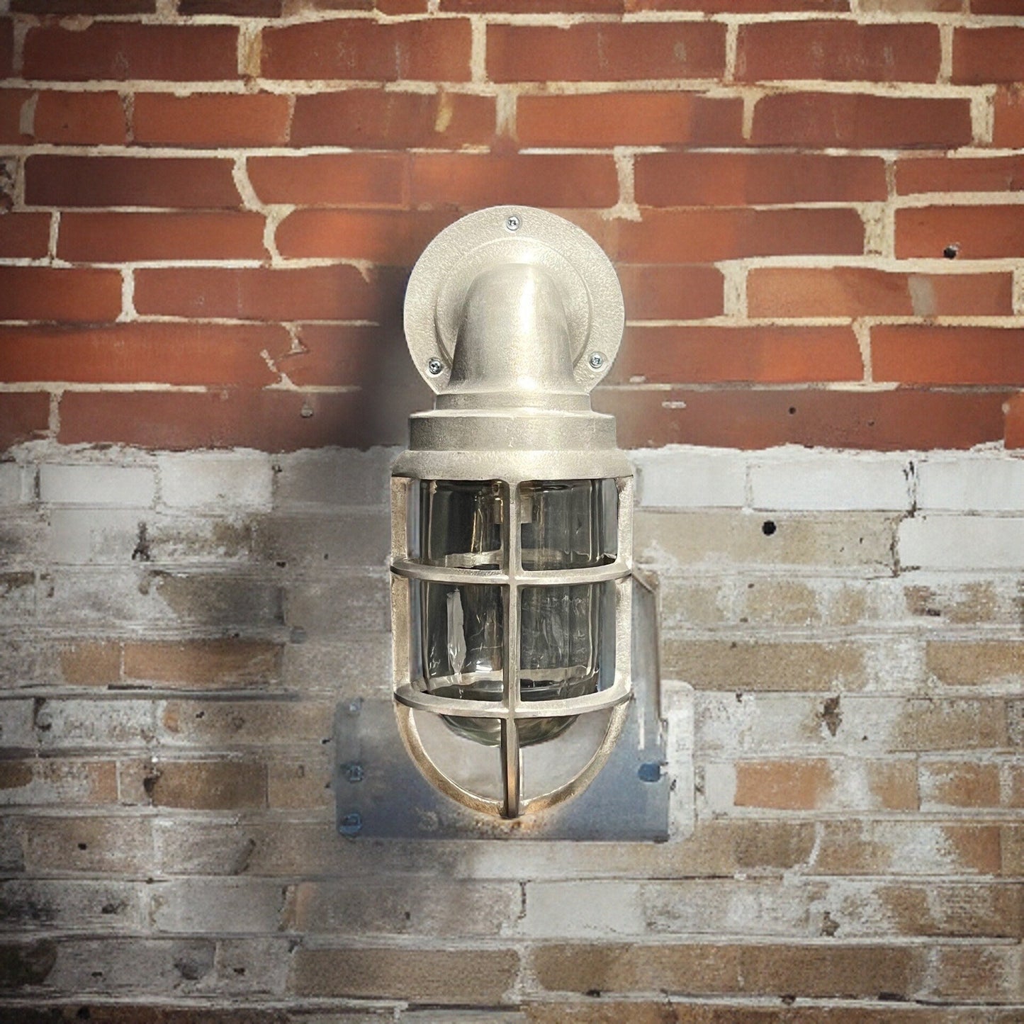 Beachamwell ~ Raw Cast Pewter Bulkhead Outdoor & Bathroom Sconce Wall Light ~ 10.5 Inch