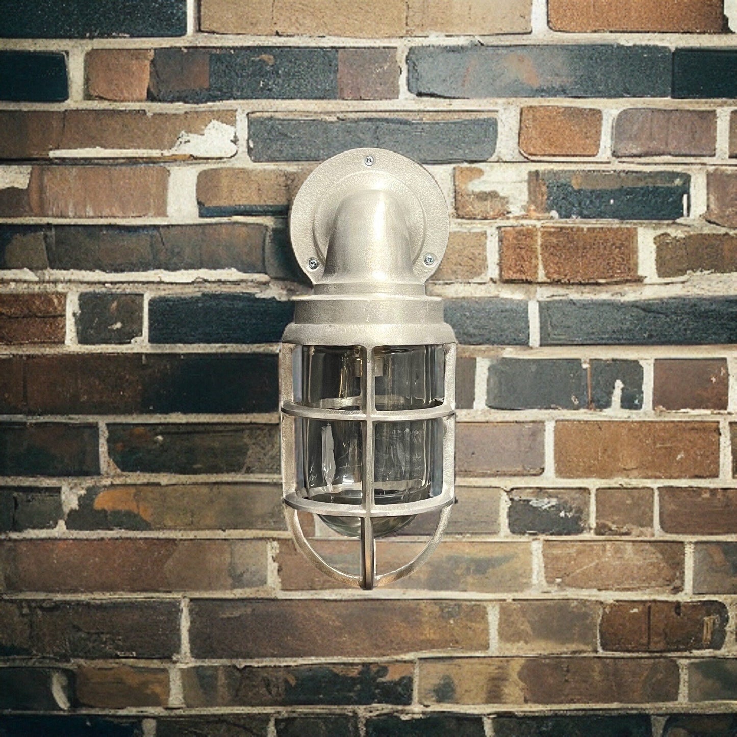 Beachamwell ~ Raw Cast Pewter Bulkhead Outdoor & Bathroom Sconce Wall Light ~ 10.5 Inch