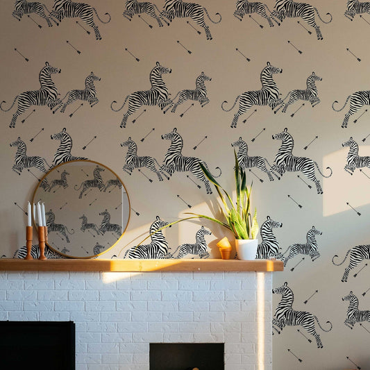 Custom Zebra with Arrow Wallpaper | Savanna Animals Wall Mural | African Animals Peel and Stick