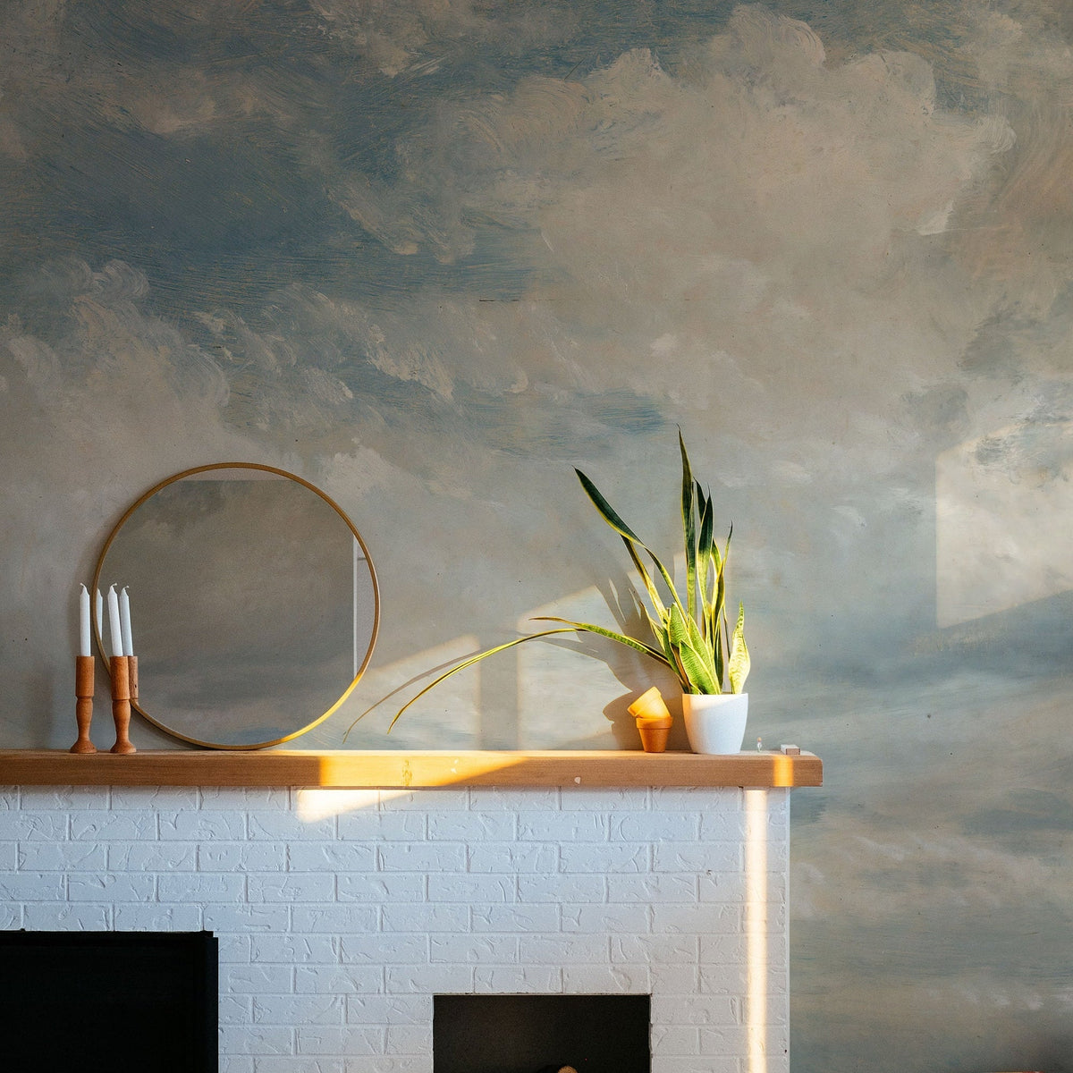 Light Blue Clouded Wall Mural | Sky Wall Decal | Classic Art Removable Wallpaper | Retro Paintings | Wall Art | Wallpapers