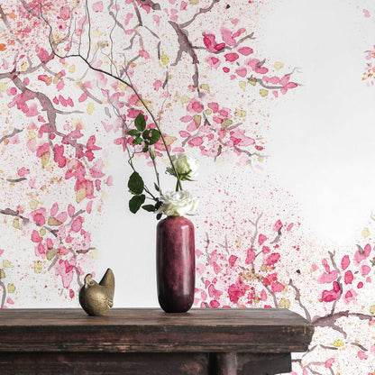 Spring Cherry Blossom Removable Wallpaper | Watercolor Wall Mural | Peel and Stick Wallmural | Floral Mural | Wall Murals