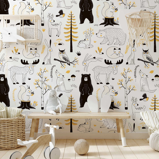 Watercolour Forest Wallpaper | Woodland Animal Wallpaper | Kids Wallpaper
