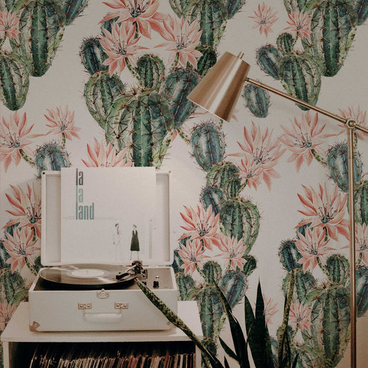 Watercolour Cactus Flowers Removable Wallpaper | Cacti Wall Mural | Cactus Print | Floral Wall Décor | Floral Repositionable Wallcovering