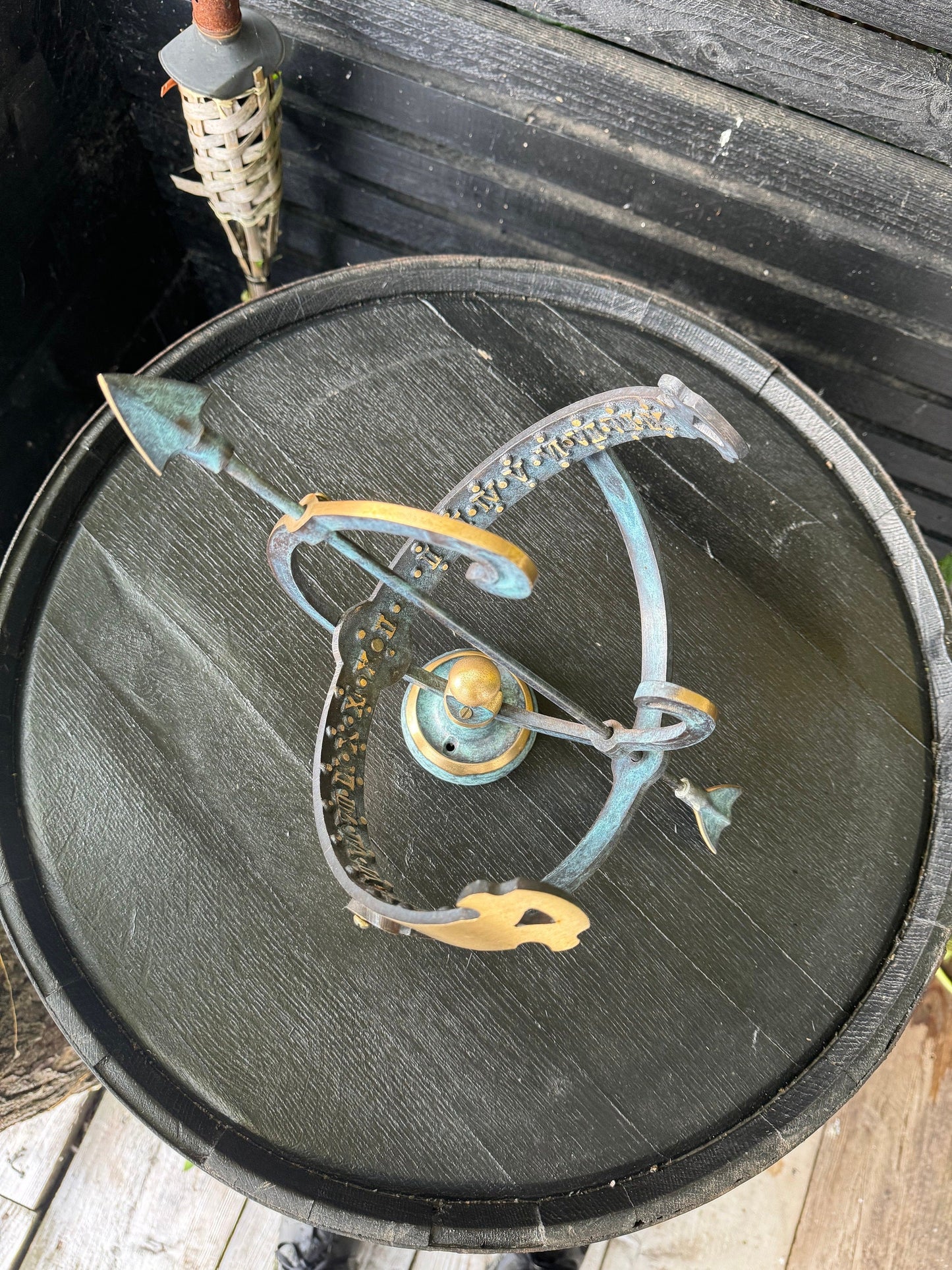 Armillary Small Sphere Sundial Solid Brass and Verdigris Patina Bronze Sculpture Sun Dial Watch Clock ~ Maxlume