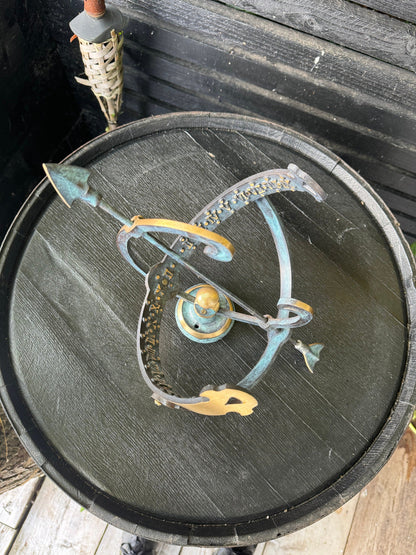 Armillary Small Sphere Sundial Solid Brass and Verdigris Patina Bronze Sculpture Sun Dial Watch Clock ~ Maxlume