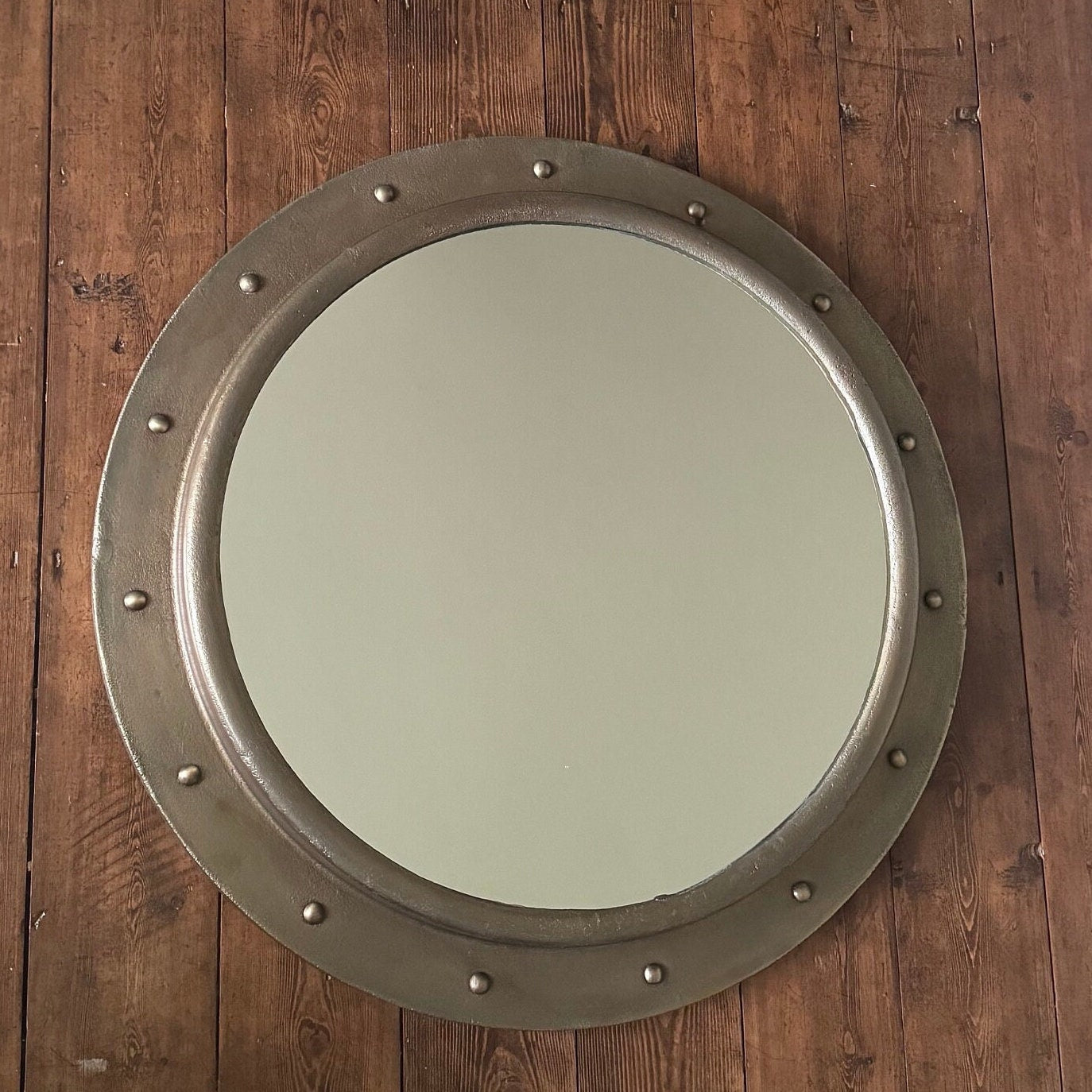 Oversized XL Antique Brass Mirror Solid Cast Nautical Industrial US Navy Deck Yacht Master ~ 61cm