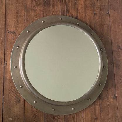 Oversized XL Antique Brass Mirror Solid Cast Nautical Industrial US Navy Deck Yacht Master ~ 61cm