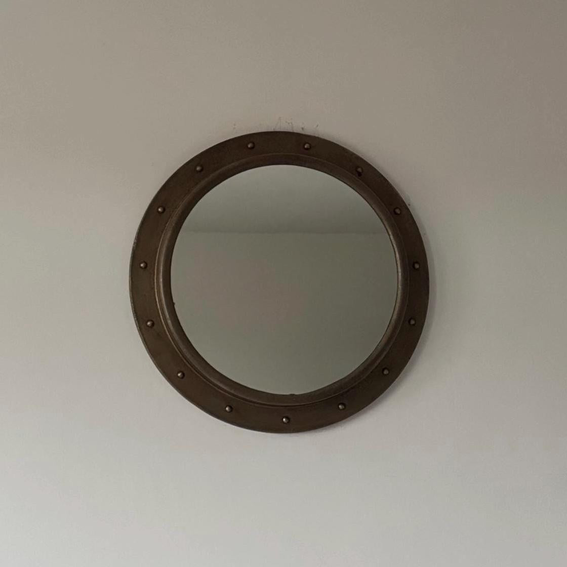 Oversized XL Antique Brass Mirror Solid Cast Nautical Industrial US Navy Deck Yacht Master ~ 61cm
