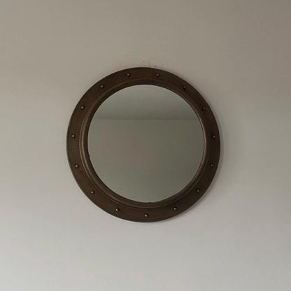 Oversized XL Antique Brass Mirror Solid Cast Nautical Industrial US Navy Deck Yacht Master ~ 61cm