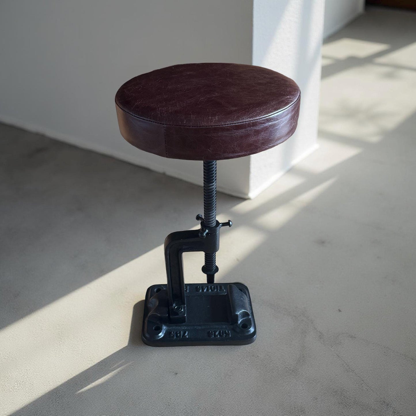 Vice Clamp Industrial Solid Bar Stool Wood or Leather Top