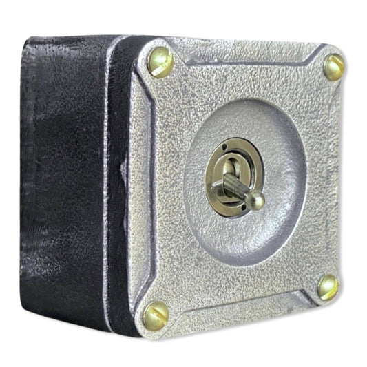 Single Gang 2 Way Conduit Surface Mounting Light Switch Solid Cast Metal Industrial ~ BS EN Approved Vintage Britmac Style