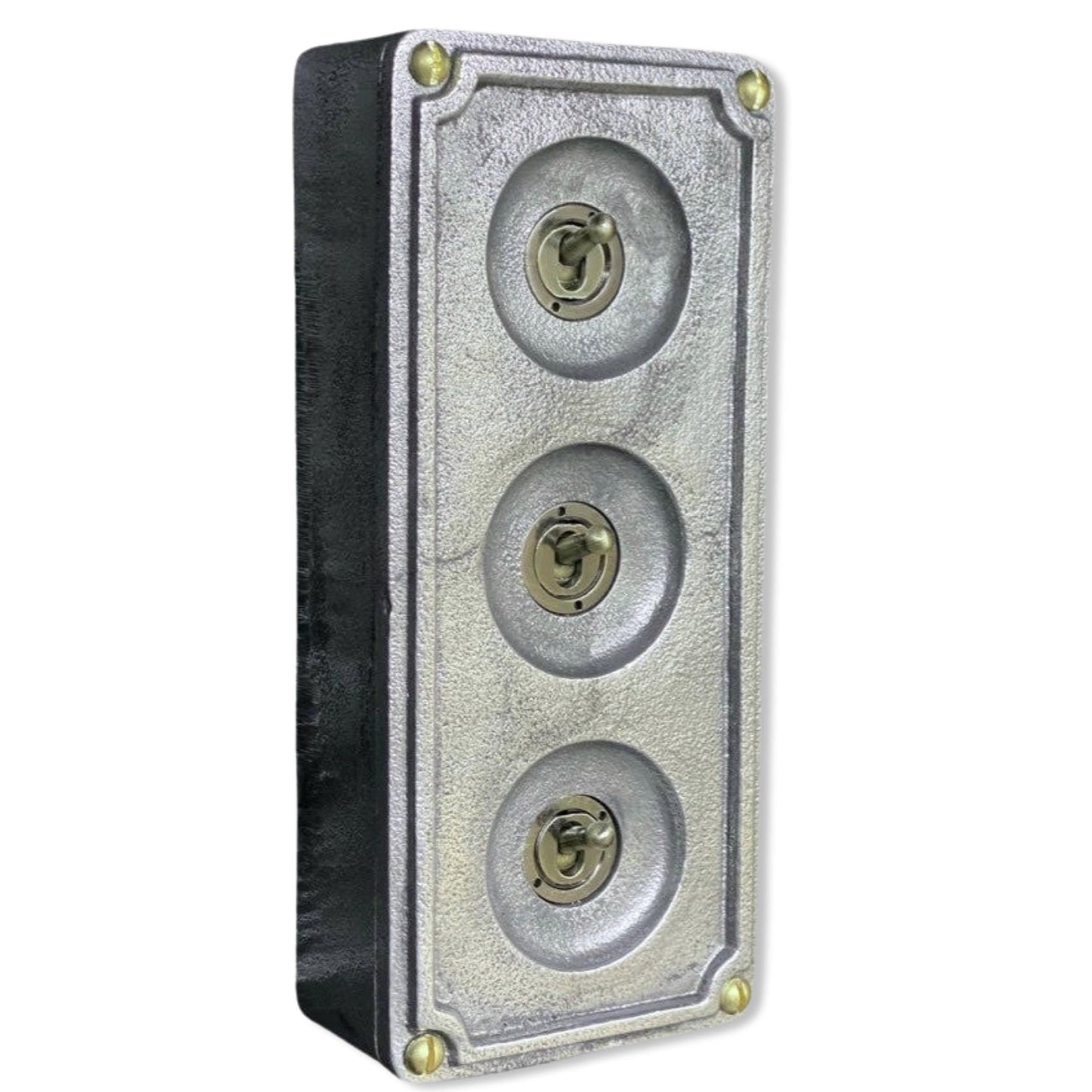 3 Gang 2 Way Solid Cast Metal Surface Mounting Conduit Light Switch Industrial - BS EN Approved Vintage 1950’s Britmac Style