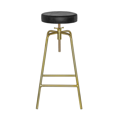 Patinated Brass Industrial Leather Bar Stool | Vintage Style | Solid Cast Metal | Floor Standing