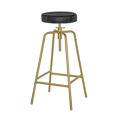 Patinated Brass Industrial Leather Bar Stool | Vintage Style | Solid Cast Metal | Floor Standing