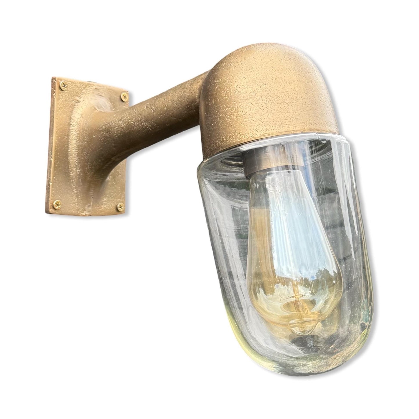 Langham ~ Raw Antique Brass Bulkhead Outdoor & Bathroom Sconce Wall Light | Cast Aluminium  |  Inch