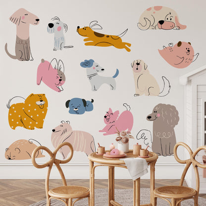 Hand Drawn Puppy Wall Decals: Baby Room Decor, Set of 16