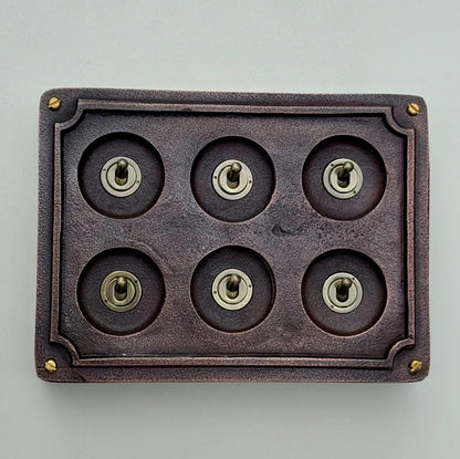 6 Gang 2 Way Antique Copper Solid Cast Metal Conduit Light Switch Industrial - BS EN Vintage Crabtree 1950’s Style