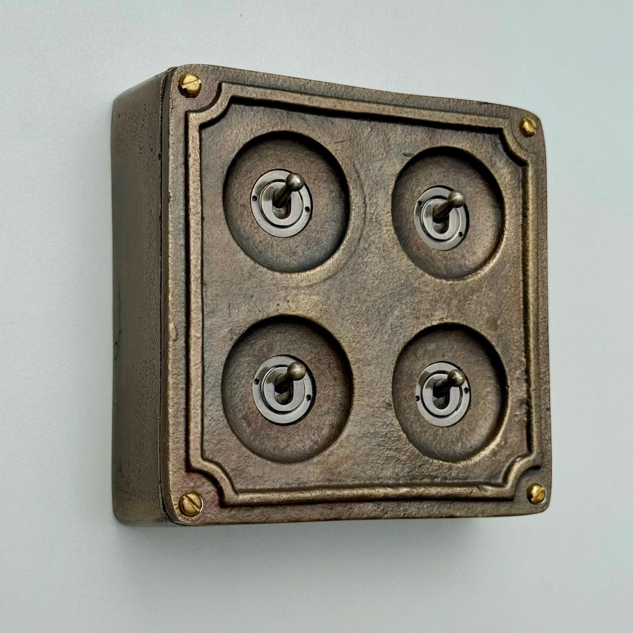 4 Gang 2 Way Solid Antique Brass Bronze Metal Surface Mounting Conduit Light Switch Industrial - Vintage Britmac Style