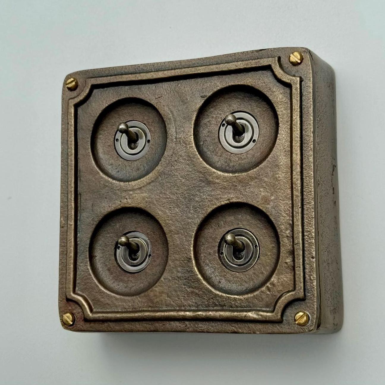 4 Gang 2 Way Solid Antique Brass Bronze Metal Surface Mounting Conduit Light Switch Industrial - Vintage Britmac Style