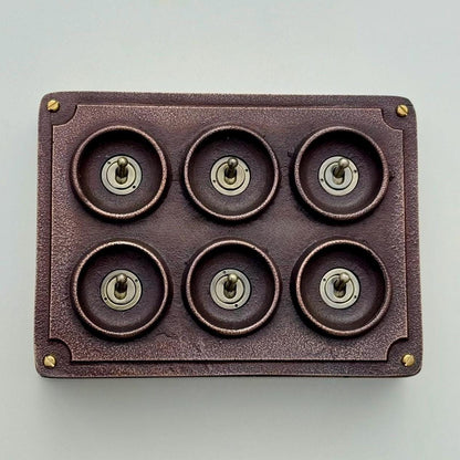 6 Gang 2 Way Antique Copper Solid Cast Metal Conduit Light Switch Industrial - Vintage Crabtree Style