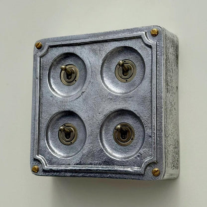 4 Gang 2 Way Solid Cast Metal Surface Mounting Conduit Light Switch Industrial - Vintage Britmac Style