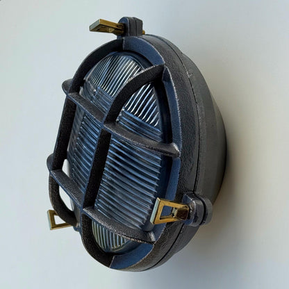 Wroxham ~ Cast Pewter Caged Nautical Bulkhead Wall Light Industrial Ceiling Fixture