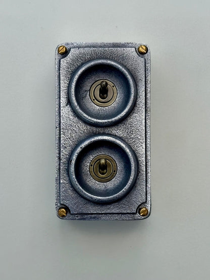 Double 2 Gang Solid Cast Metal Conduit Light Switch Industrial 2 Way - Vintage Crabtree Style