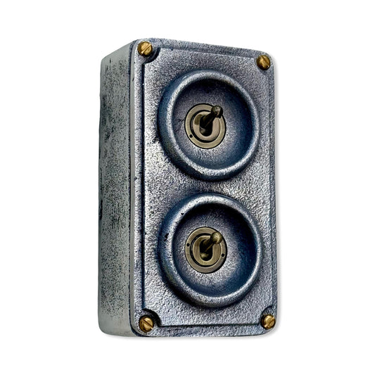 Double 2 Gang Solid Cast Metal Conduit Light Switch Industrial 2 Way - Vintage Crabtree Style