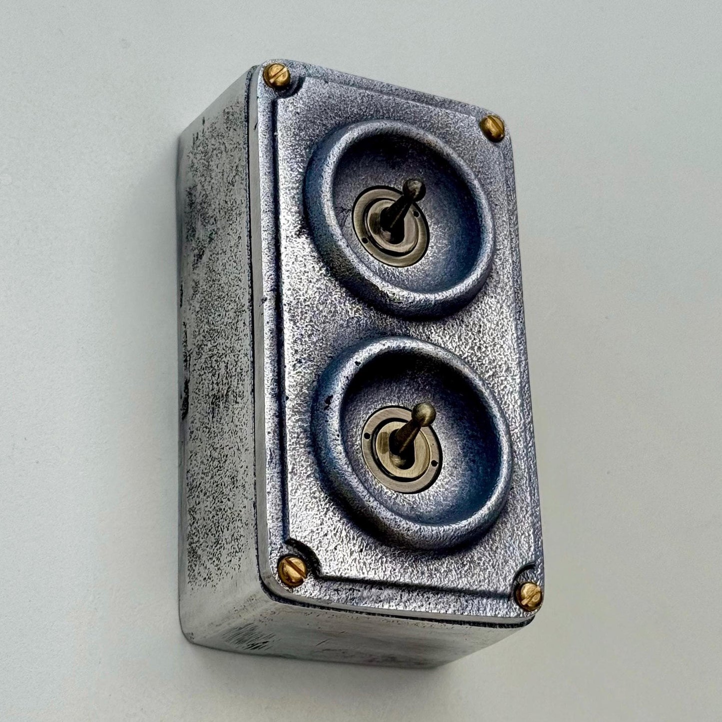 Double 2 Gang Solid Cast Metal Conduit Light Switch Industrial 2 Way - Vintage Crabtree Style