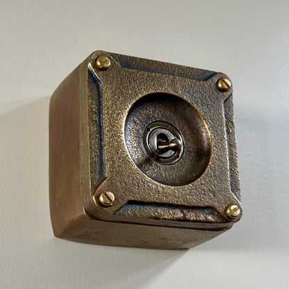 Single Gang Bronze Solid Cast Metal Surface Mounting Light Switch Industrial 2 Way - BS EN Approved Vintage Britmac Style