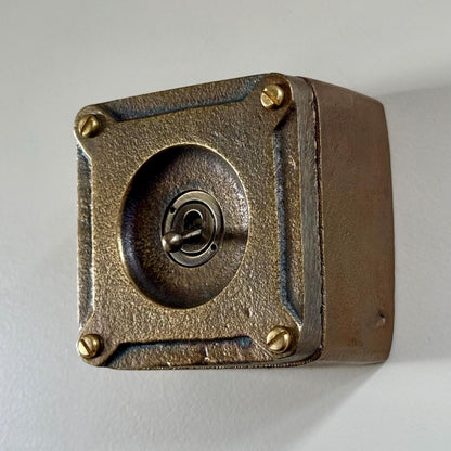 Single Gang Bronze Solid Cast Metal Surface Mounting Light Switch Industrial 2 Way - BS EN Approved Vintage Britmac Style
