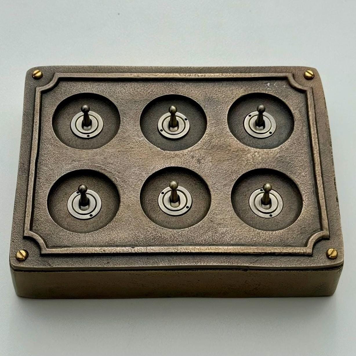 6 Gang 2 Way Bronze Solid Cast Metal Surface Mounting Conduit Light Switch Industrial - Vintage Britmac Style