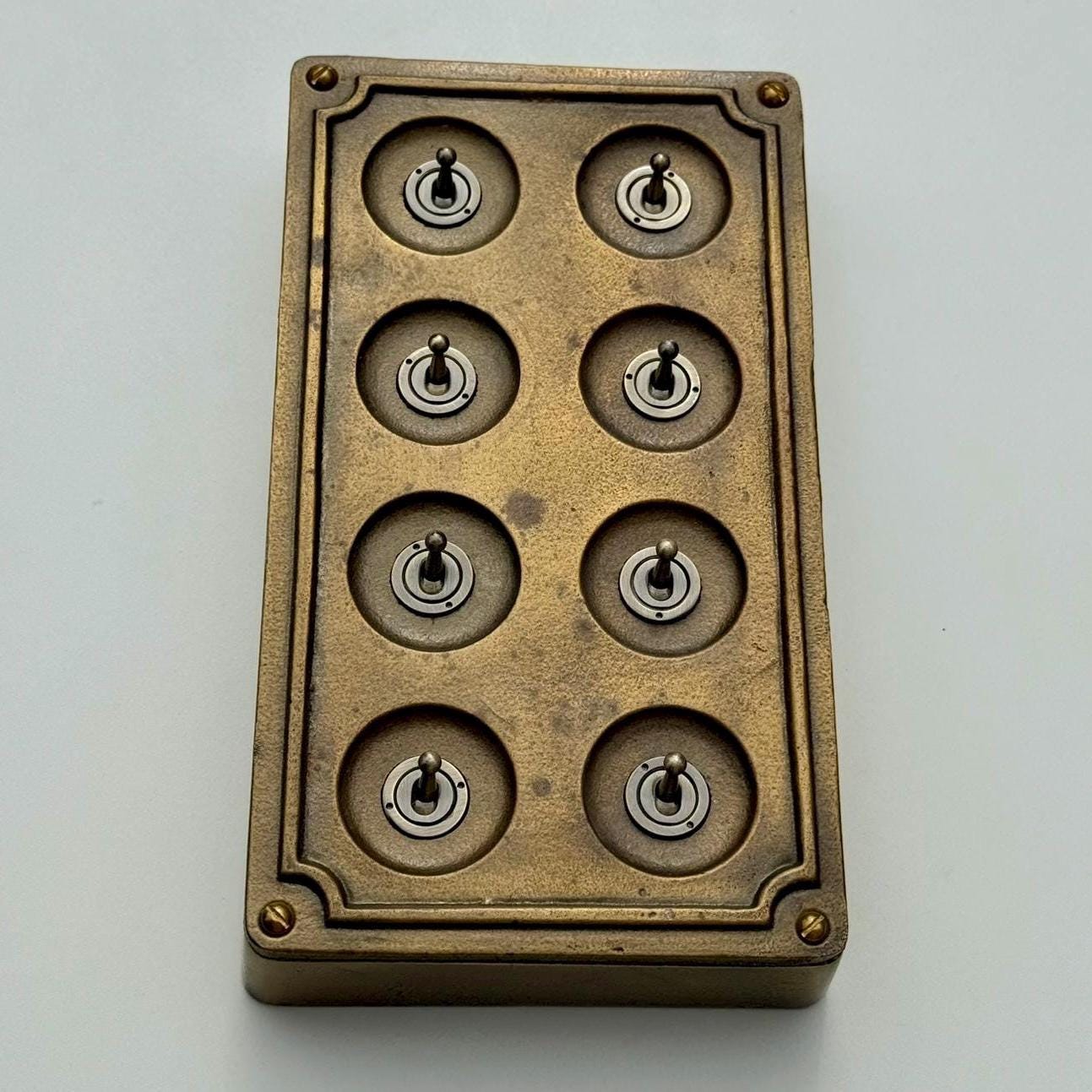 8 Gang 2 Way Bronze Solid Cast Metal Conduit Light Switch Industrial - Vintage Crabtree