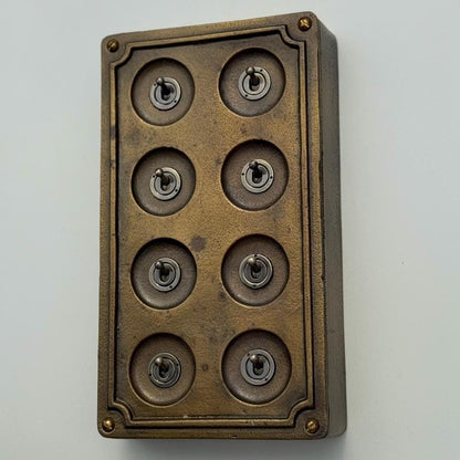 8 Gang 2 Way Bronze Solid Cast Metal Conduit Light Switch Industrial - Vintage Crabtree