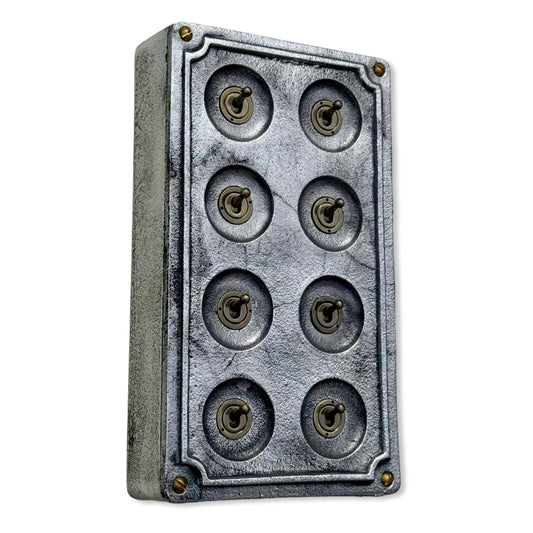 8 Gang 2 Way Solid Cast Metal Conduit Light Switch Industrial - Vintage Crabtree