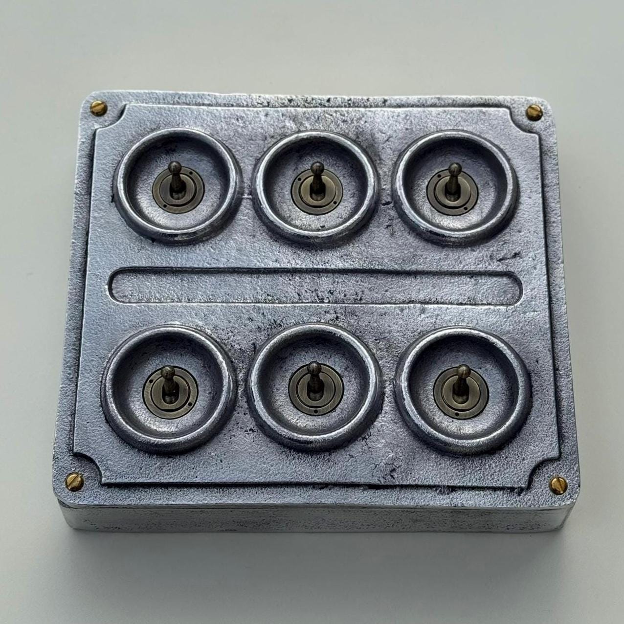 6 Gang 2 Way Solid Cast Metal Conduit Light Switch Industrial - Vintage Crabtree Style