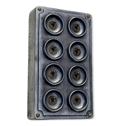 8 Gang 2 Way Solid Cast Metal Conduit Light Switch Industrial - Vintage Crabtree Style