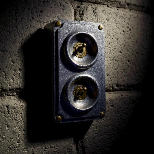 Double 2 Gang Solid Cast Metal Conduit Light Switch Industrial 2 Way - Vintage Crabtree Style