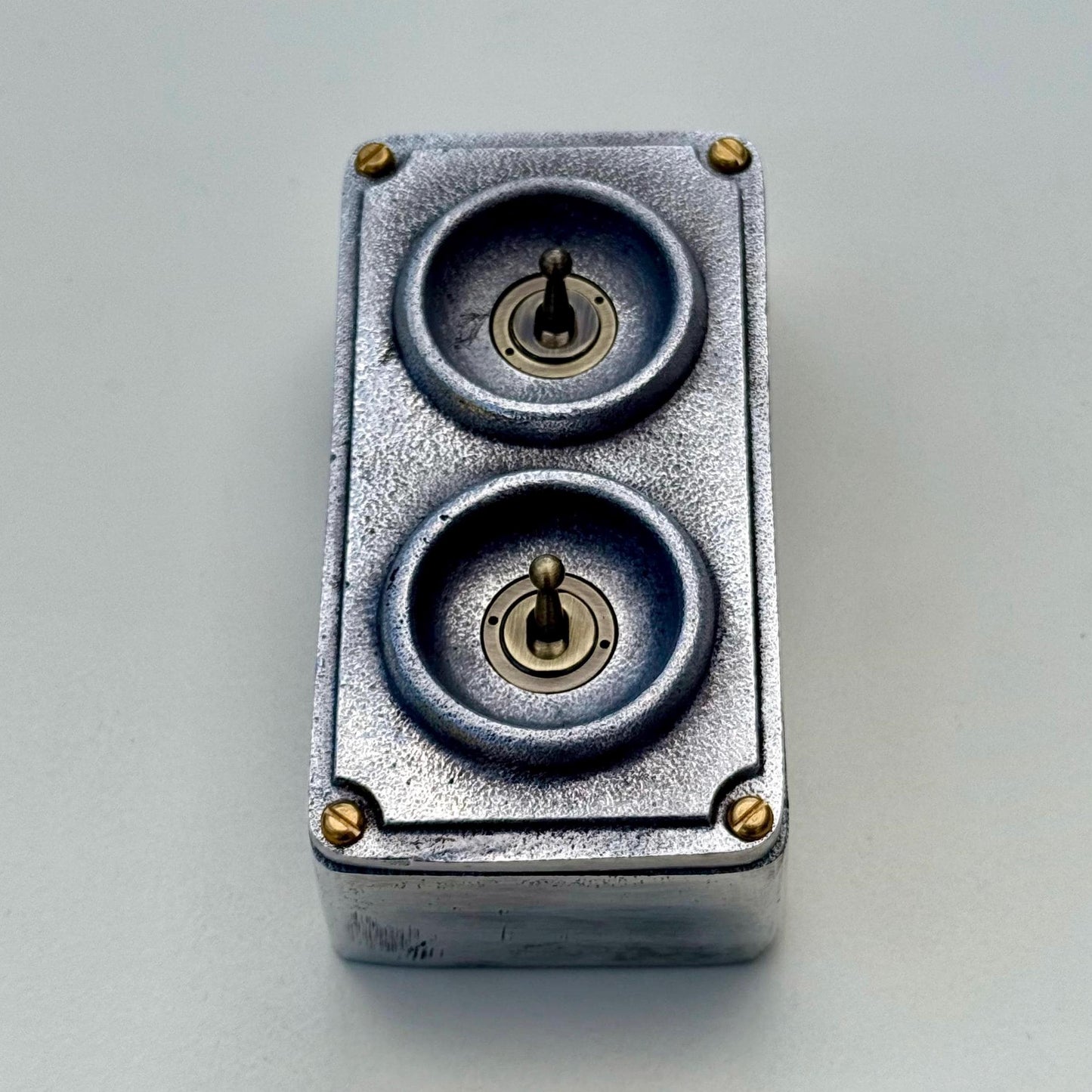 Double 2 Gang Solid Cast Metal Conduit Light Switch Industrial 2 Way - Vintage Crabtree Style