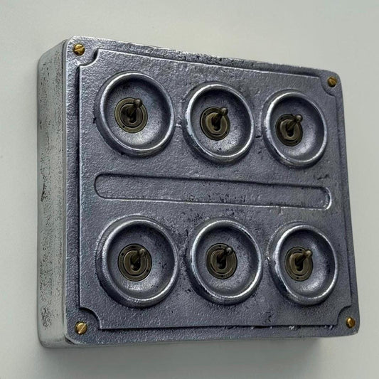 6 Gang 2 Way Solid Cast Metal Conduit Light Switch Industrial - Vintage Crabtree Style