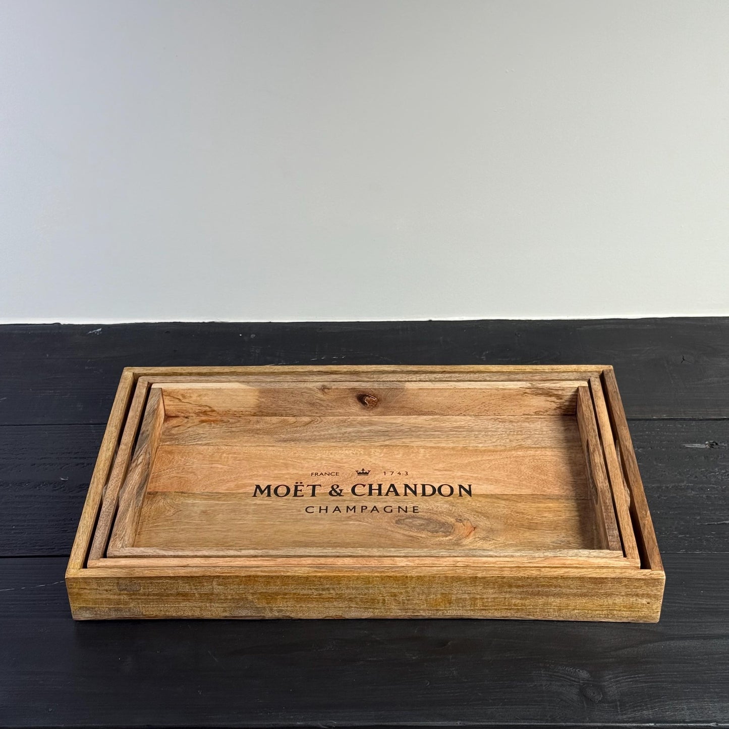 Wooden Serving Trays Moët & Chandon Champagne Butlers Crates Storage Boxes Natural Finish