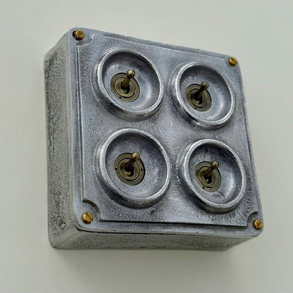 4 Gang 2 Way Solid Cast Metal Conduit Light Switch Industrial - Vintage Crabtree Style