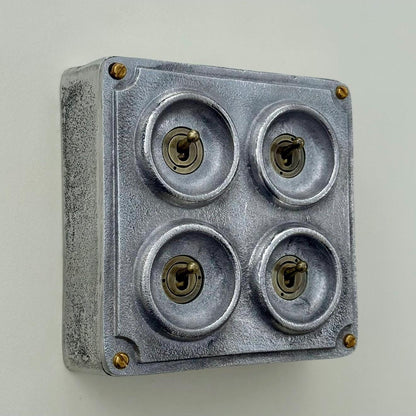 4 Gang 2 Way Solid Cast Metal Conduit Light Switch Industrial - Vintage Crabtree Style