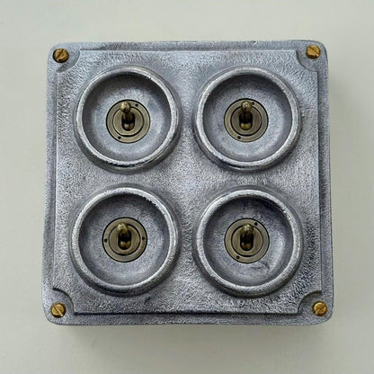 4 Gang 2 Way Solid Cast Metal Conduit Light Switch Industrial - Vintage Crabtree Style