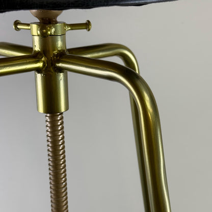 Patinated Brass Industrial Leather Bar Stool | Vintage Style | Solid Cast Metal | Floor Standing