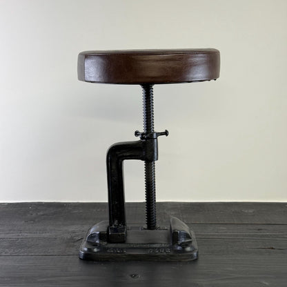 Vice Clamp Industrial Solid Bar Stool Wood or Leather Top Solid Cast Metal Base | Vintage Style | Floor Standing
