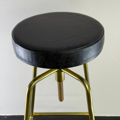 Patinated Brass Industrial Leather Bar Stool | Vintage Style | Solid Cast Metal | Floor Standing