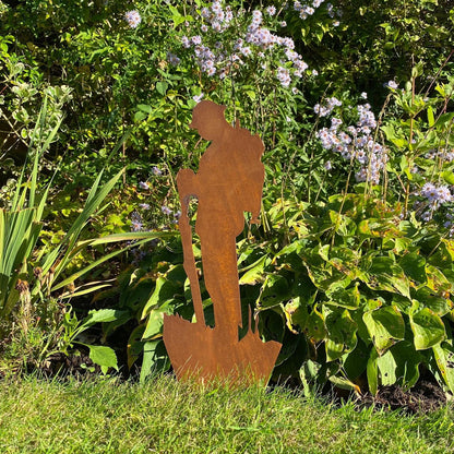 Small Rusty Metal Soldier Garden Statue