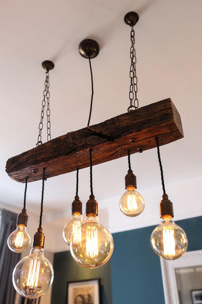 Oak Beam Chandelier | Rustic Kitchen Island & Dining Lighting UK